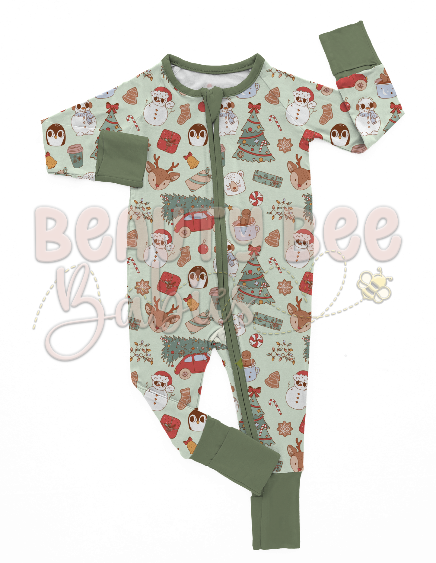 PREORDER Retro Christmas Bamboo Viscose Long Sleeve Zip Pajamas