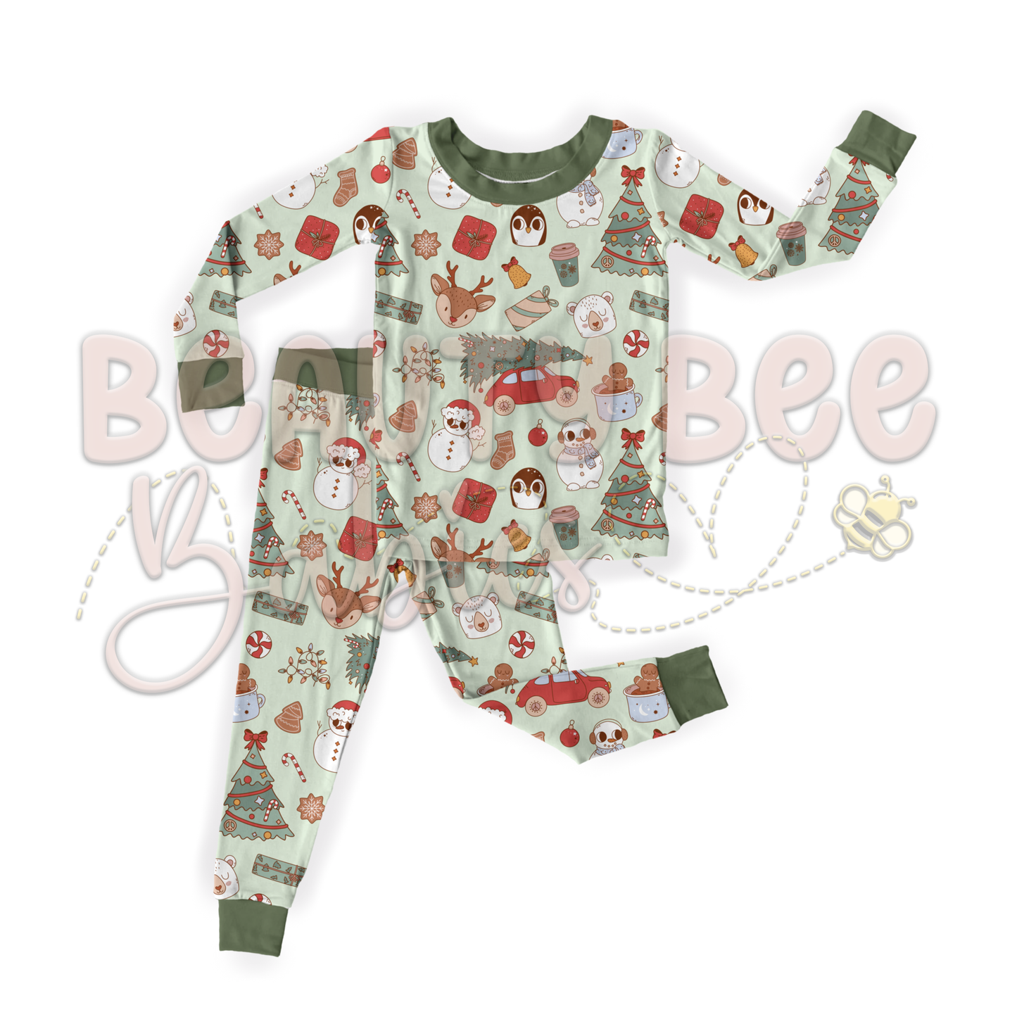 PREORDER Retro Christmas Bamboo Viscose Long Sleeve Two Piece Pajamas