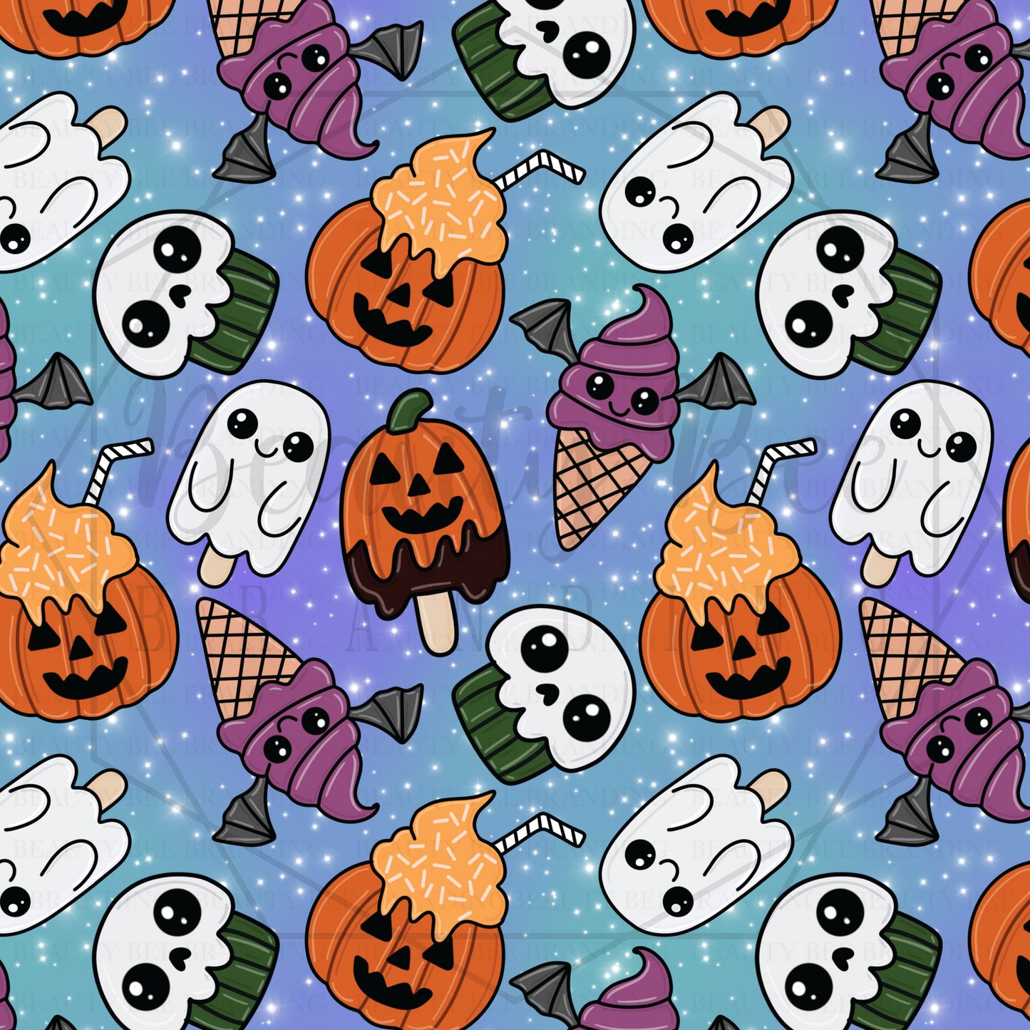 Spooky Treats Blue SEAMLESS PATTERN