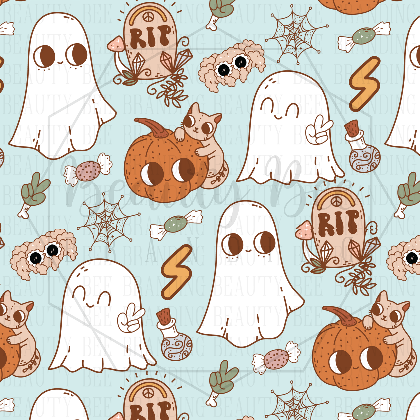 Boho Halloween Blue SEAMLESS PATTERN