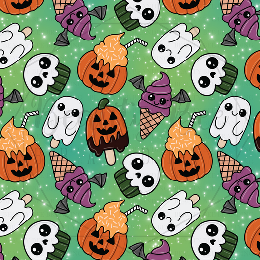 Spooky Treats Green SEAMLESS PATTERN