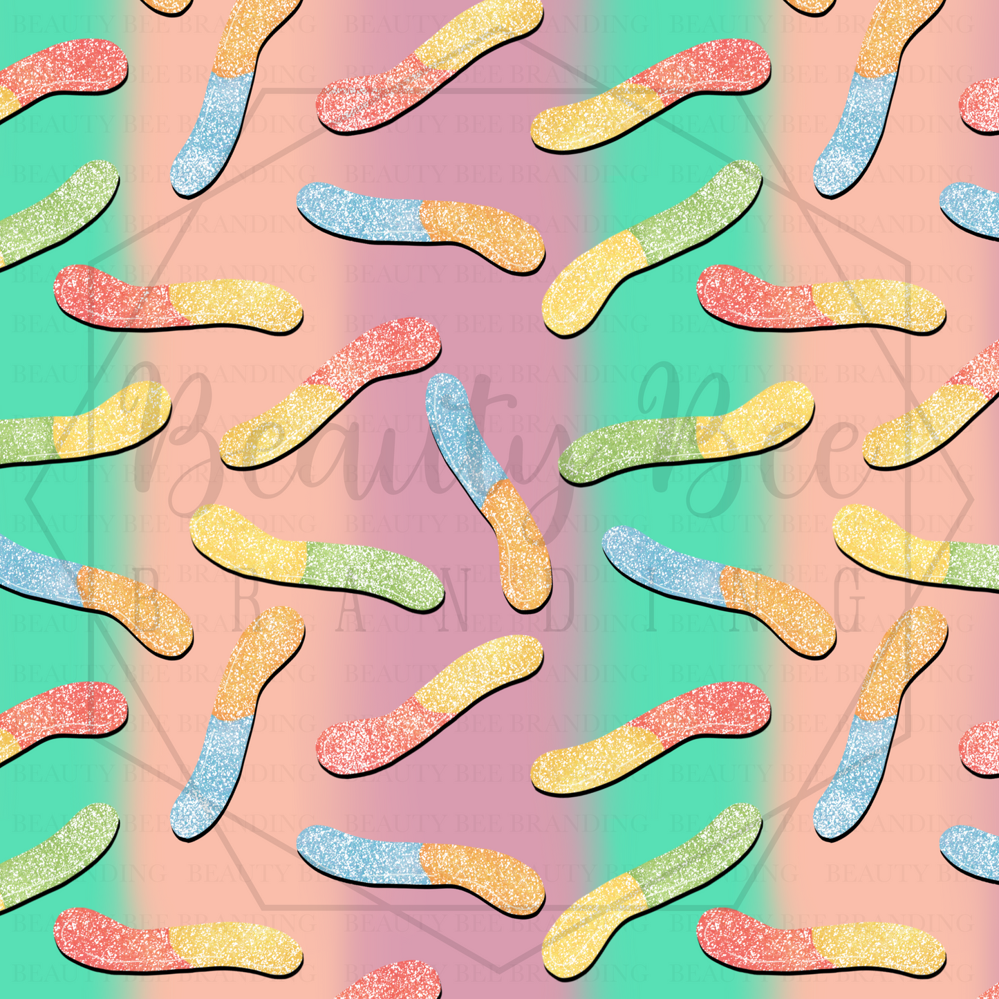 Sugar Rush Gummy Worms Gradient V1 SEAMLESS PATTERN