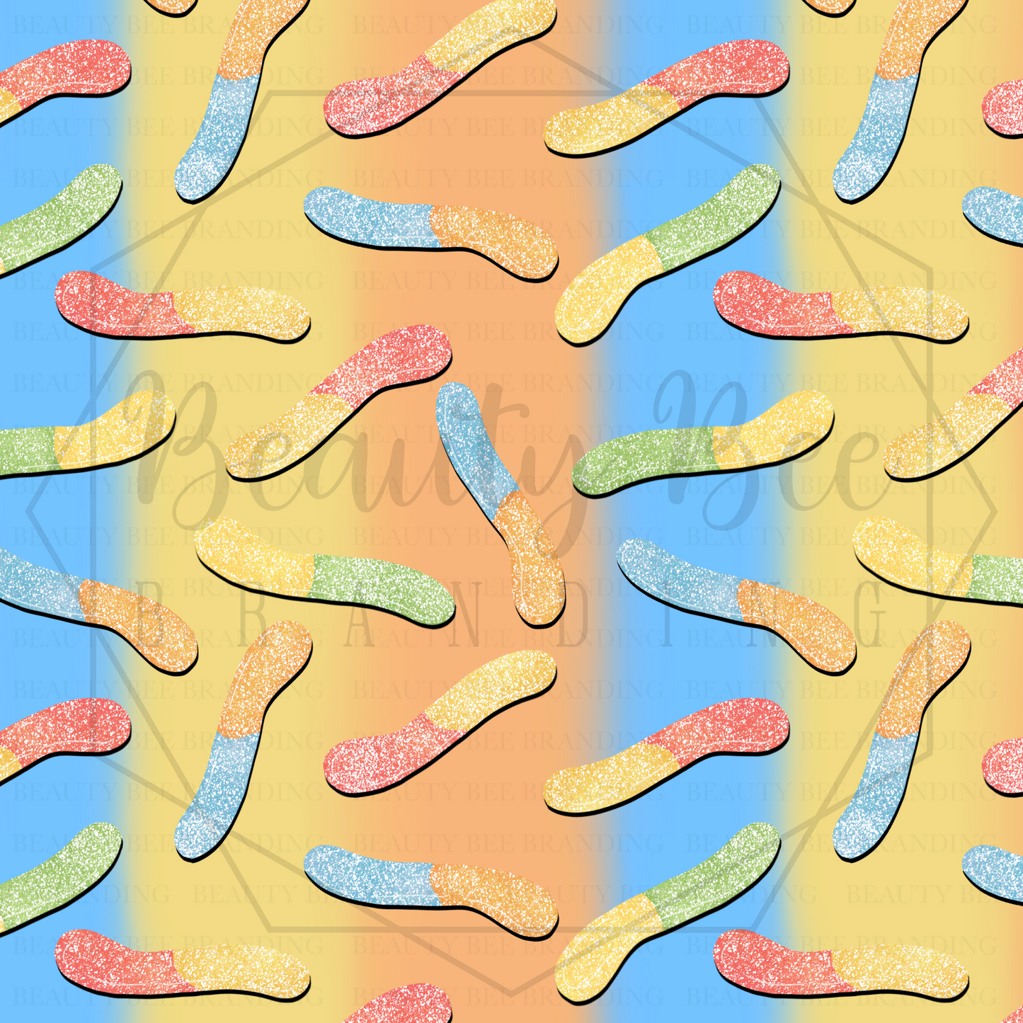 Sugar Rush Gummy Worms Gradient V2 SEAMLESS PATTERN