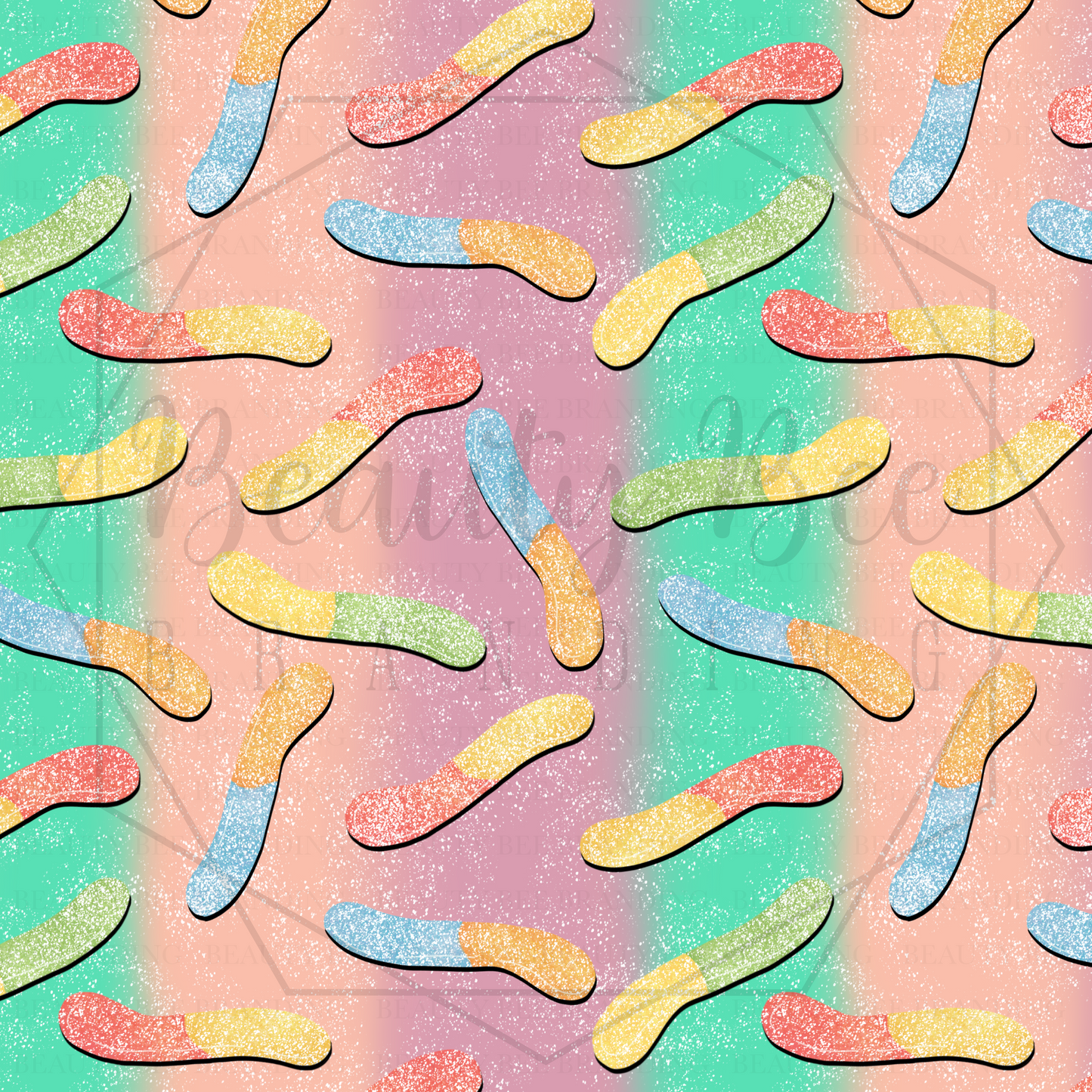 Sugar Rush Gummy Worms Sugar Gradient V1 SEAMLESS PATTERN
