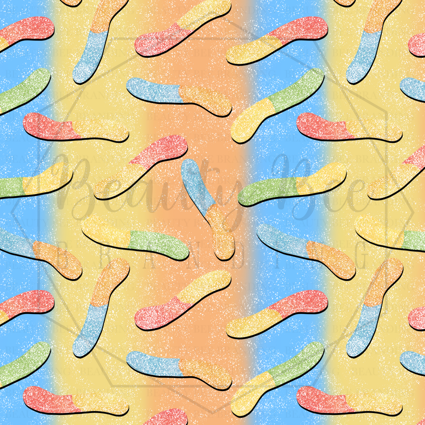 Sugar Rush Gummy Worms Sugar Gradient V2 SEAMLESS PATTERN