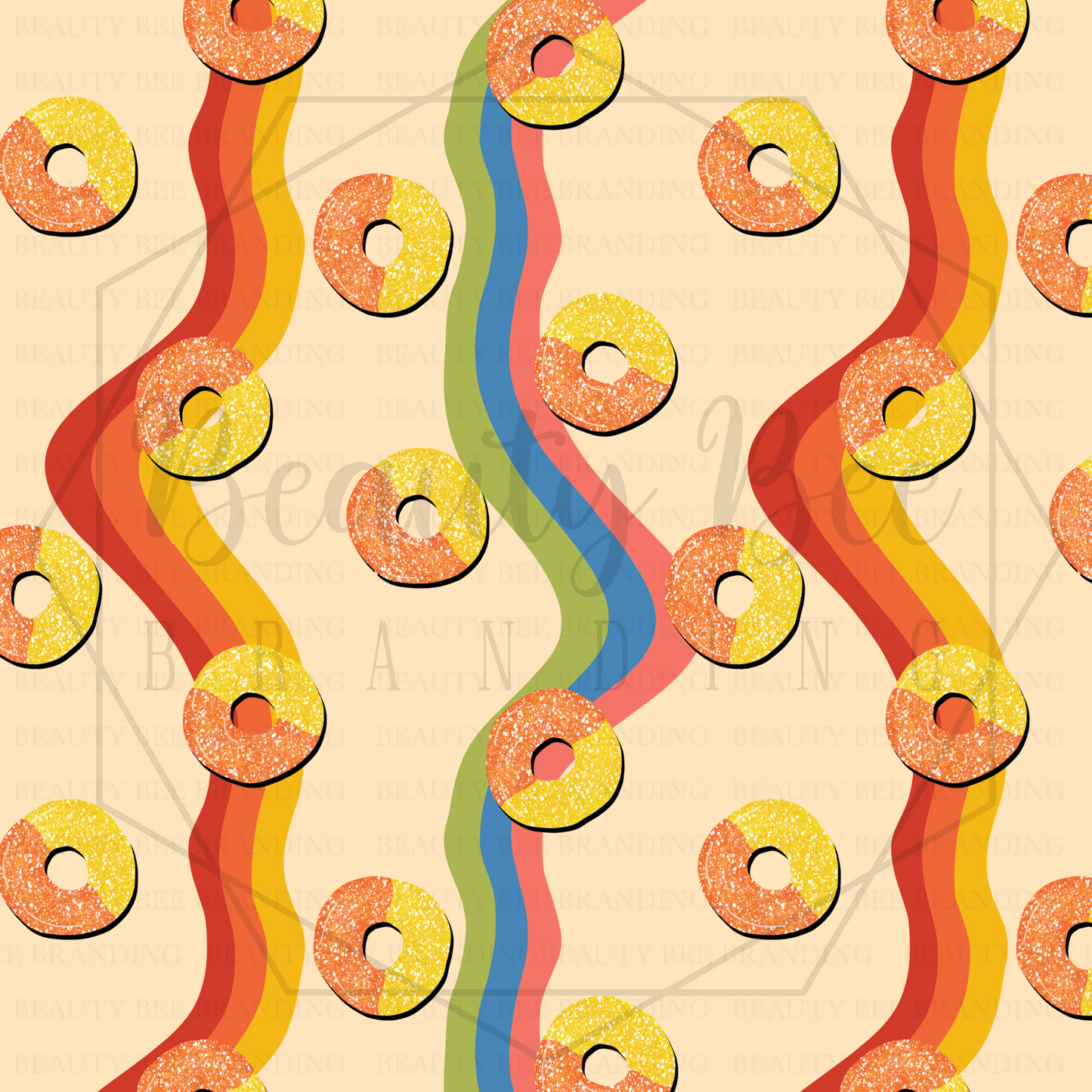 Sugar Rush Peach Rings Retro V1 SEAMLESS PATTERN