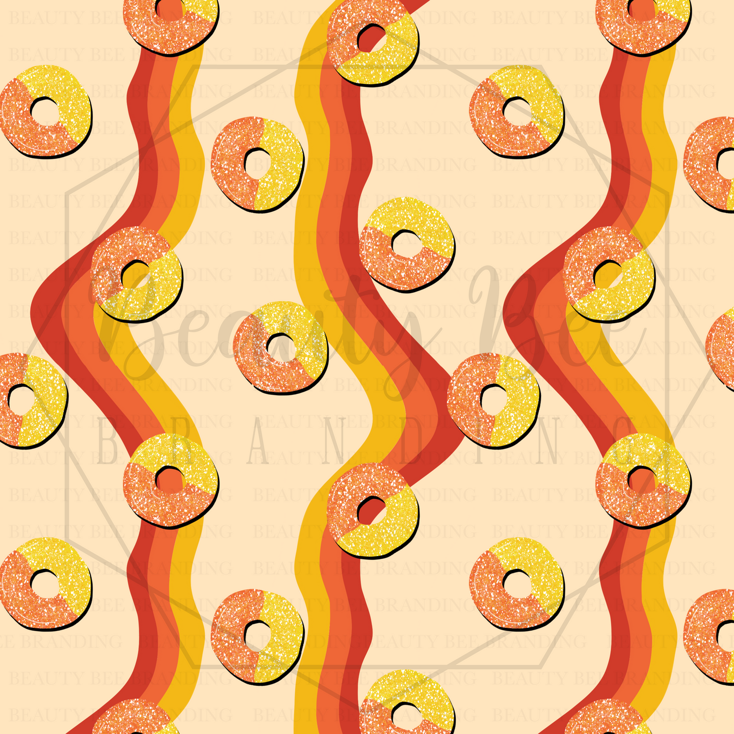 Sugar Rush Peach Rings Retro V2 SEAMLESS PATTERN