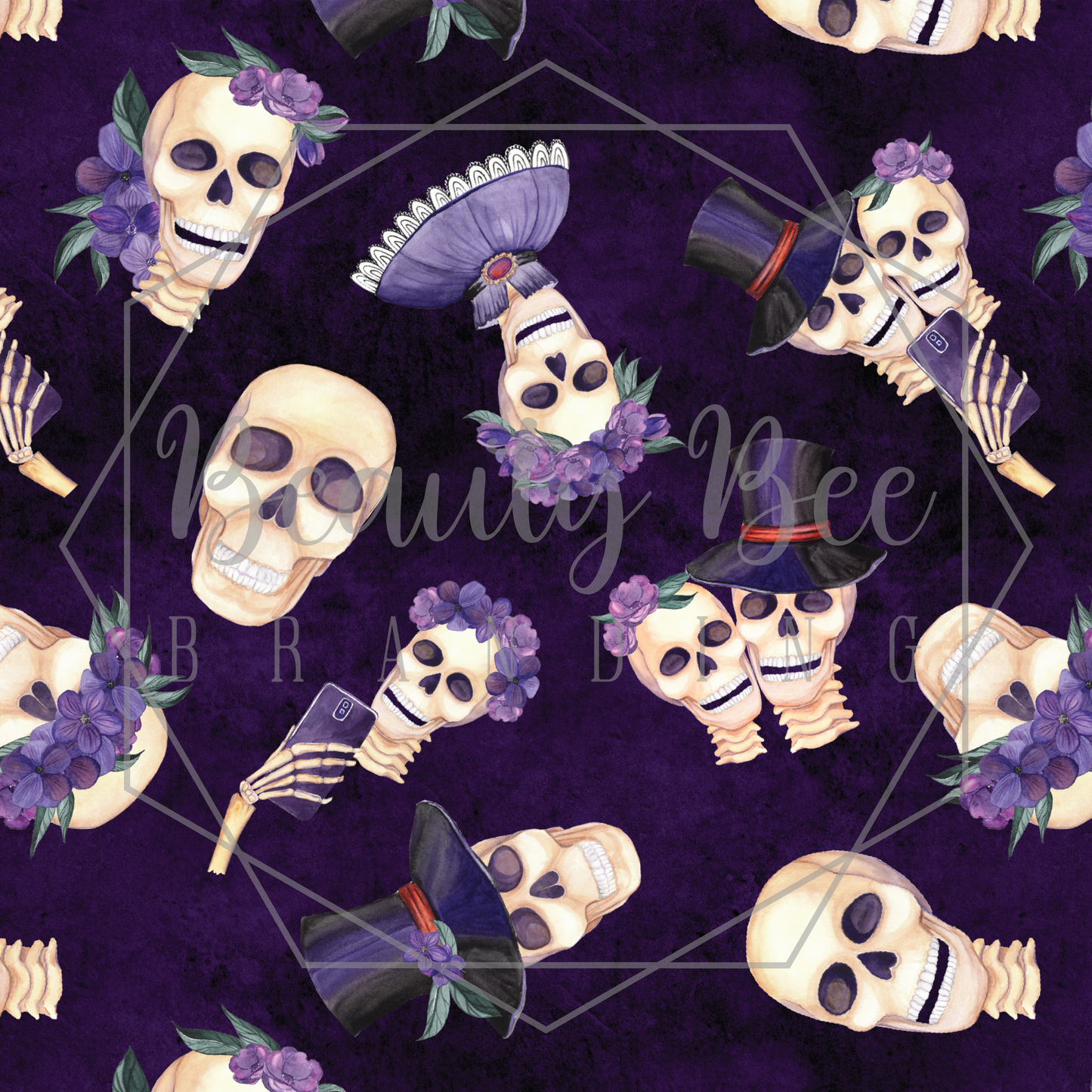 Skelly Lovers Purple SEAMLESS PATTERN