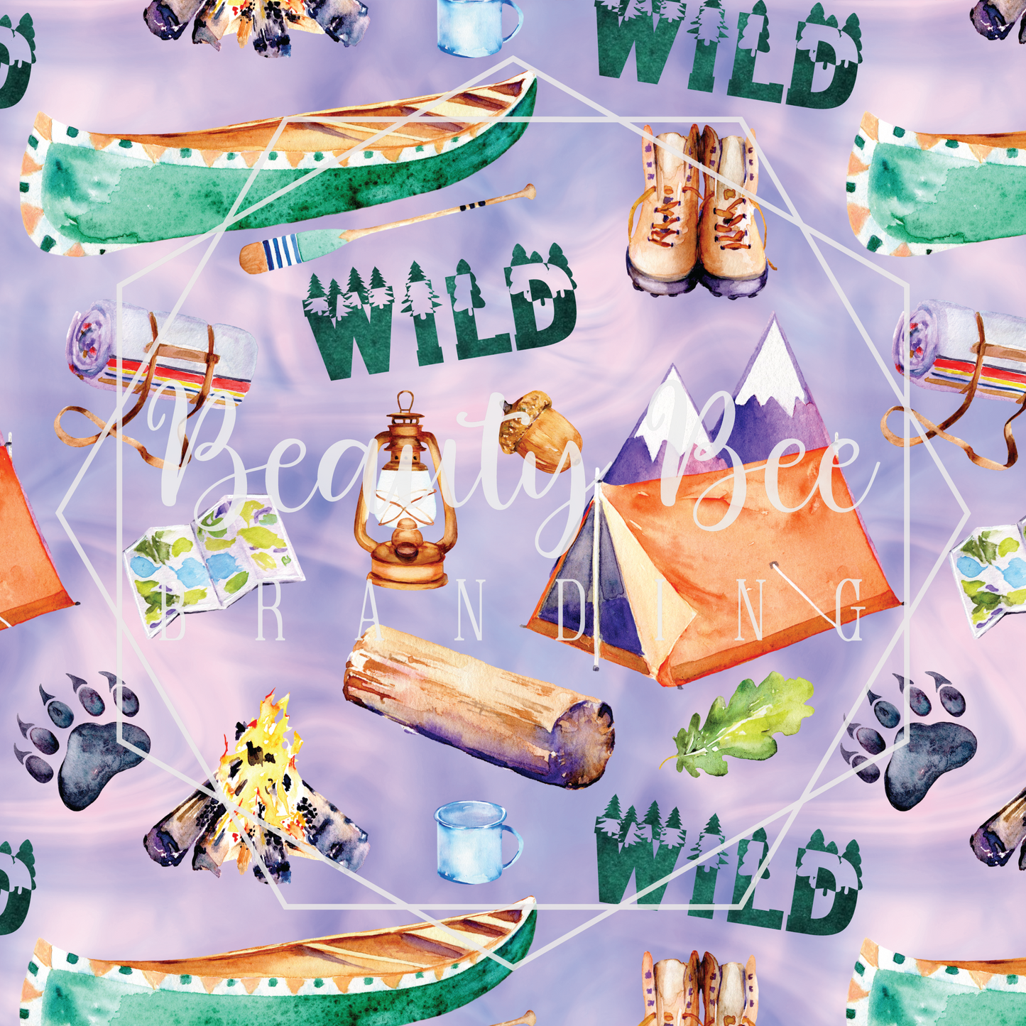 Camping Purple Watercolor SEAMLESS PATTERN