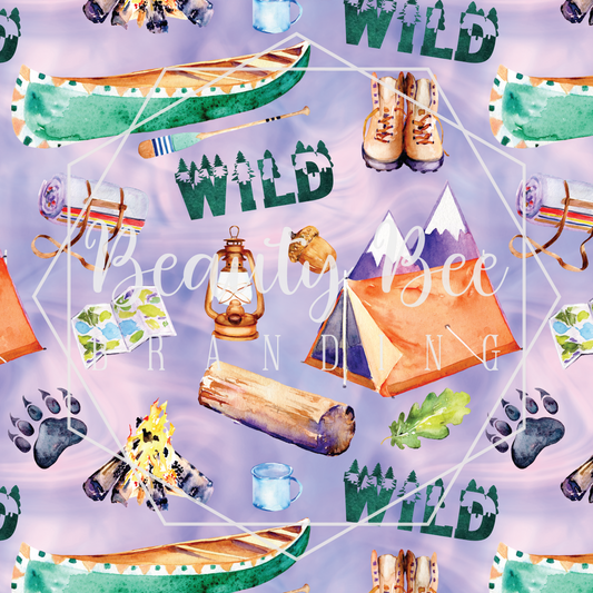 Camping  Purple Watercolor SEAMLESS PATTERN