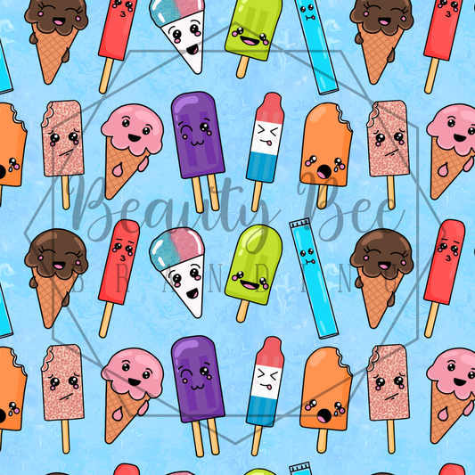 Popsicle Friends Blue Version 2 SEAMLESS PATTERN