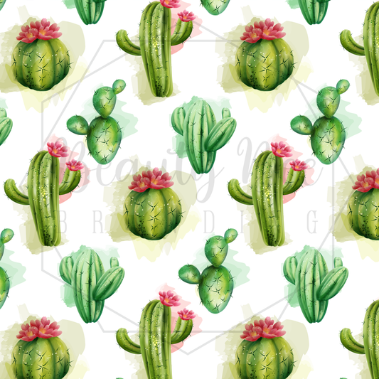 Cactus White Watercolor SEAMLESS PATTERN