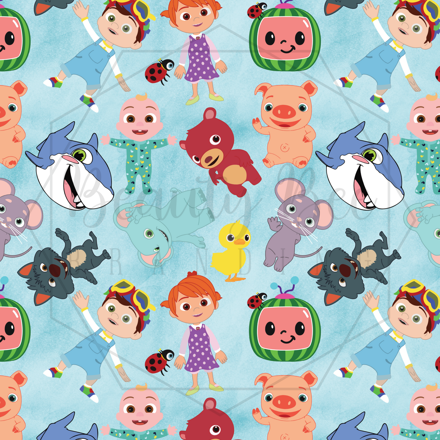Fruit Family Watercolor Blue SEAMLESS PATTERN
