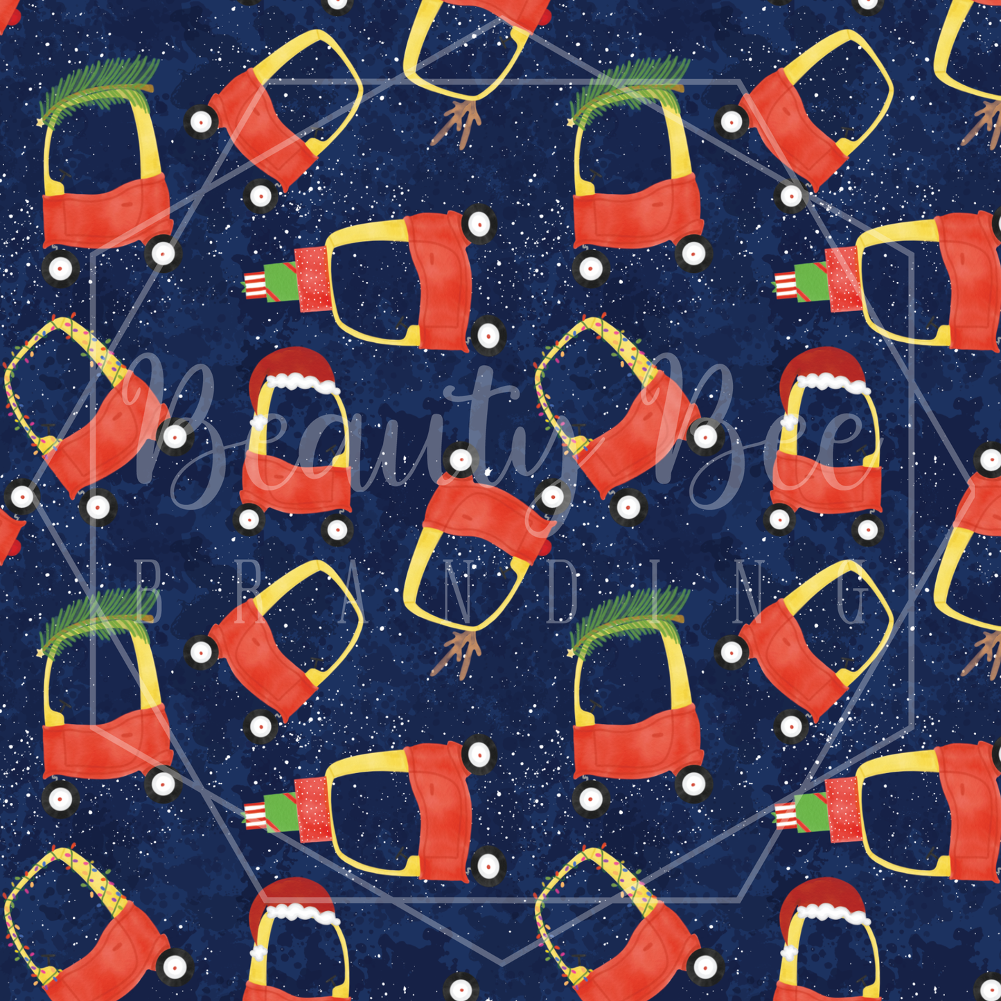 Christmas Little Coupe Night Snow SEAMLESS PATTERN