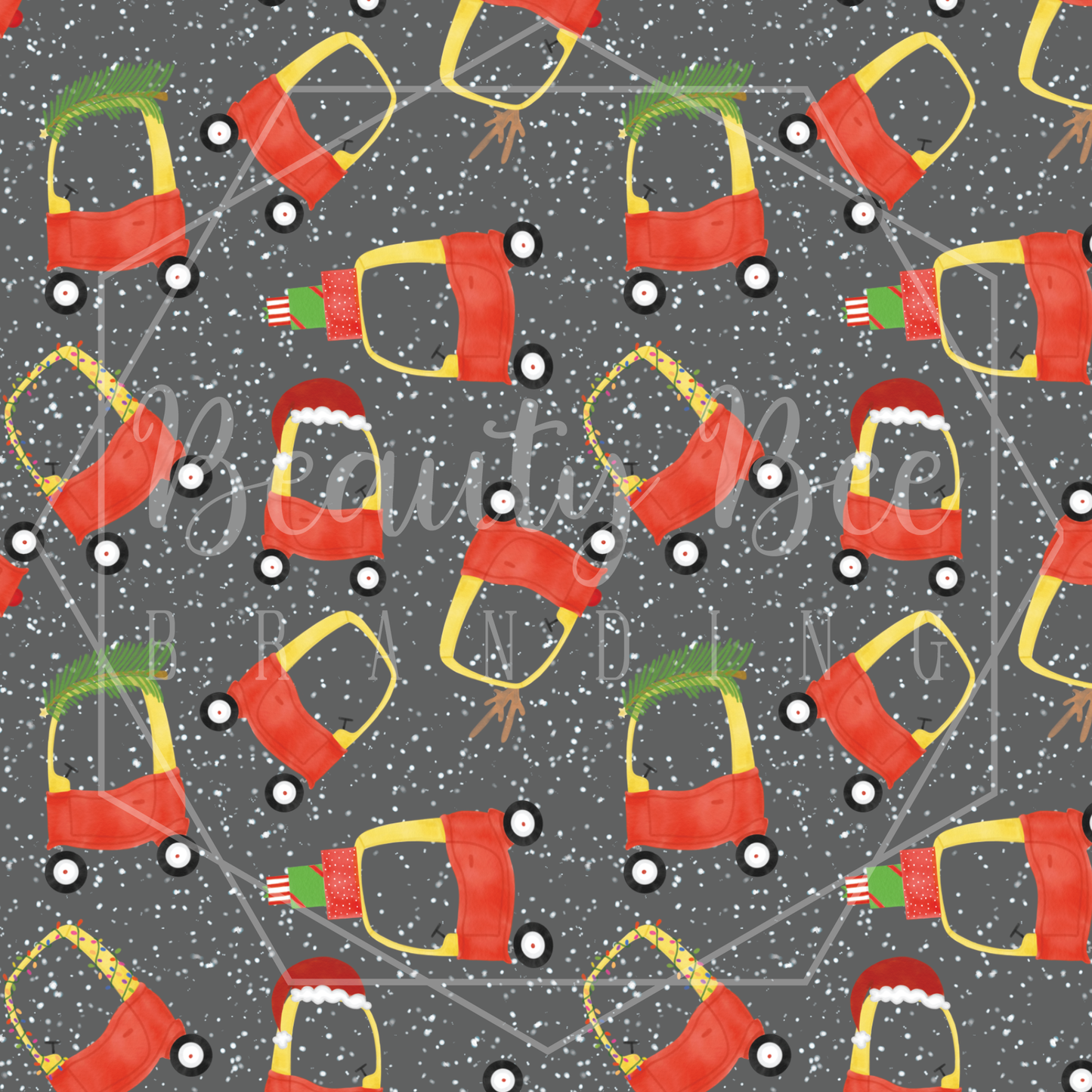 Christmas Little Coupe Snowy Grey SEAMLESS PATTERN
