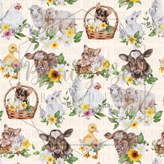 Floral Farm Animals SEAMLESS PATTERN