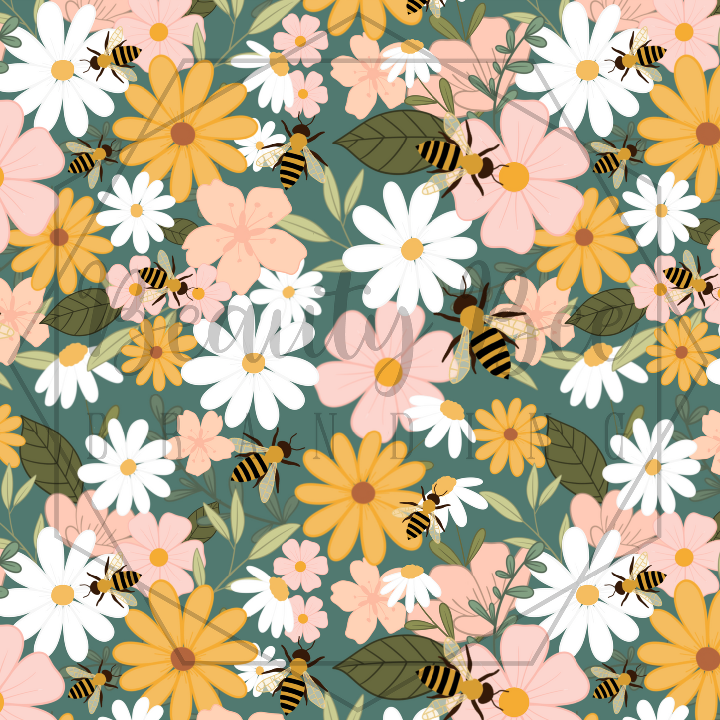 Floral Bees SEAMLESS PATTERN