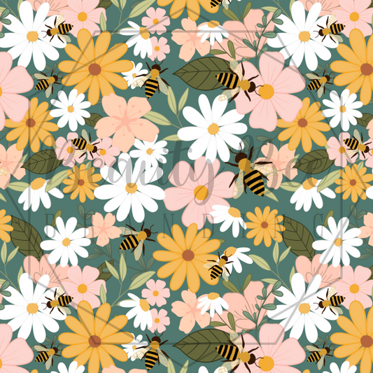 Floral Bees SEAMLESS PATTERN