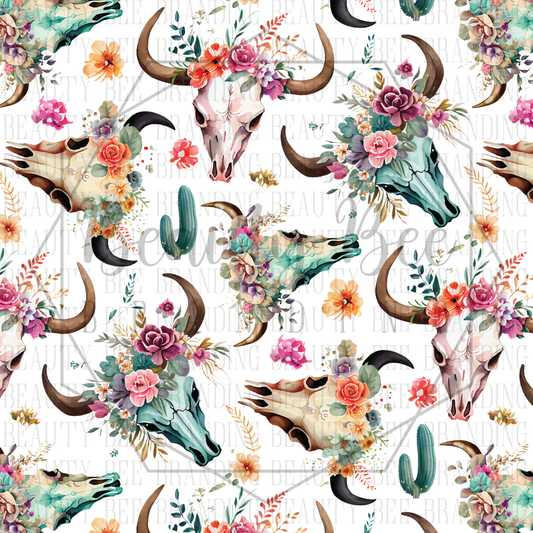 Floral Cow Skulls SEAMLESS PATTERN