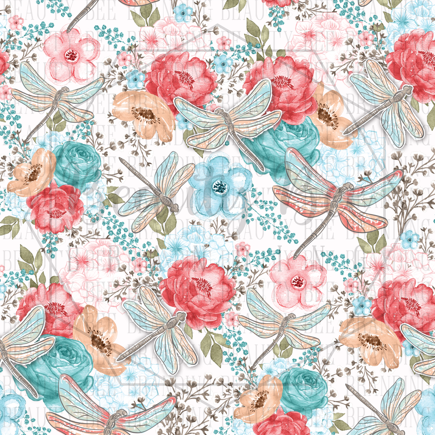 Floral Dragonflies SEAMLESS PATTERN