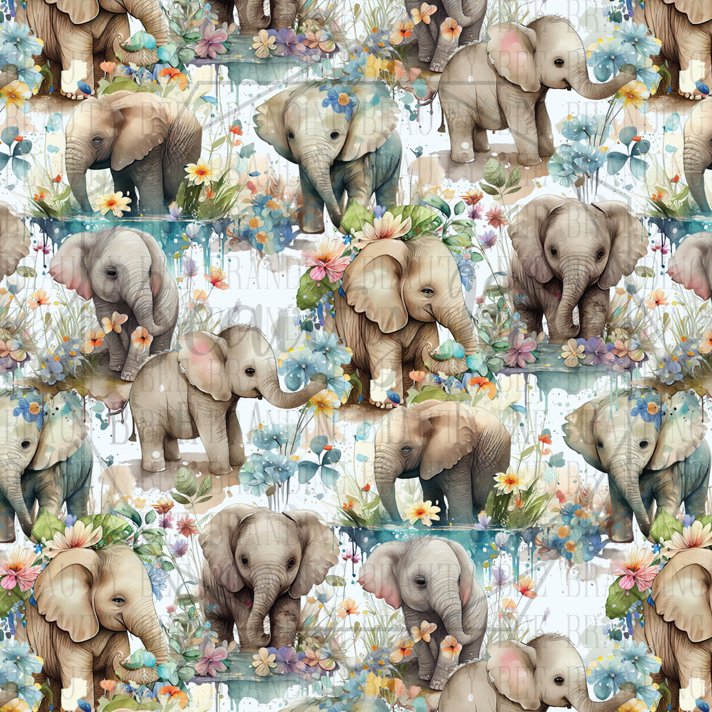 Floral Elephants SEAMLESS PATTERN