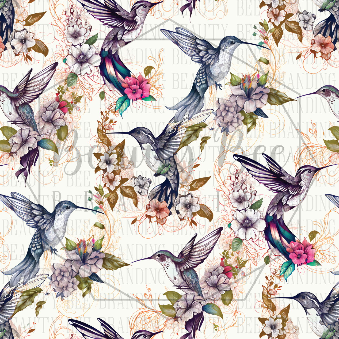 Floral Hummingbirds SEAMLESS PATTERN