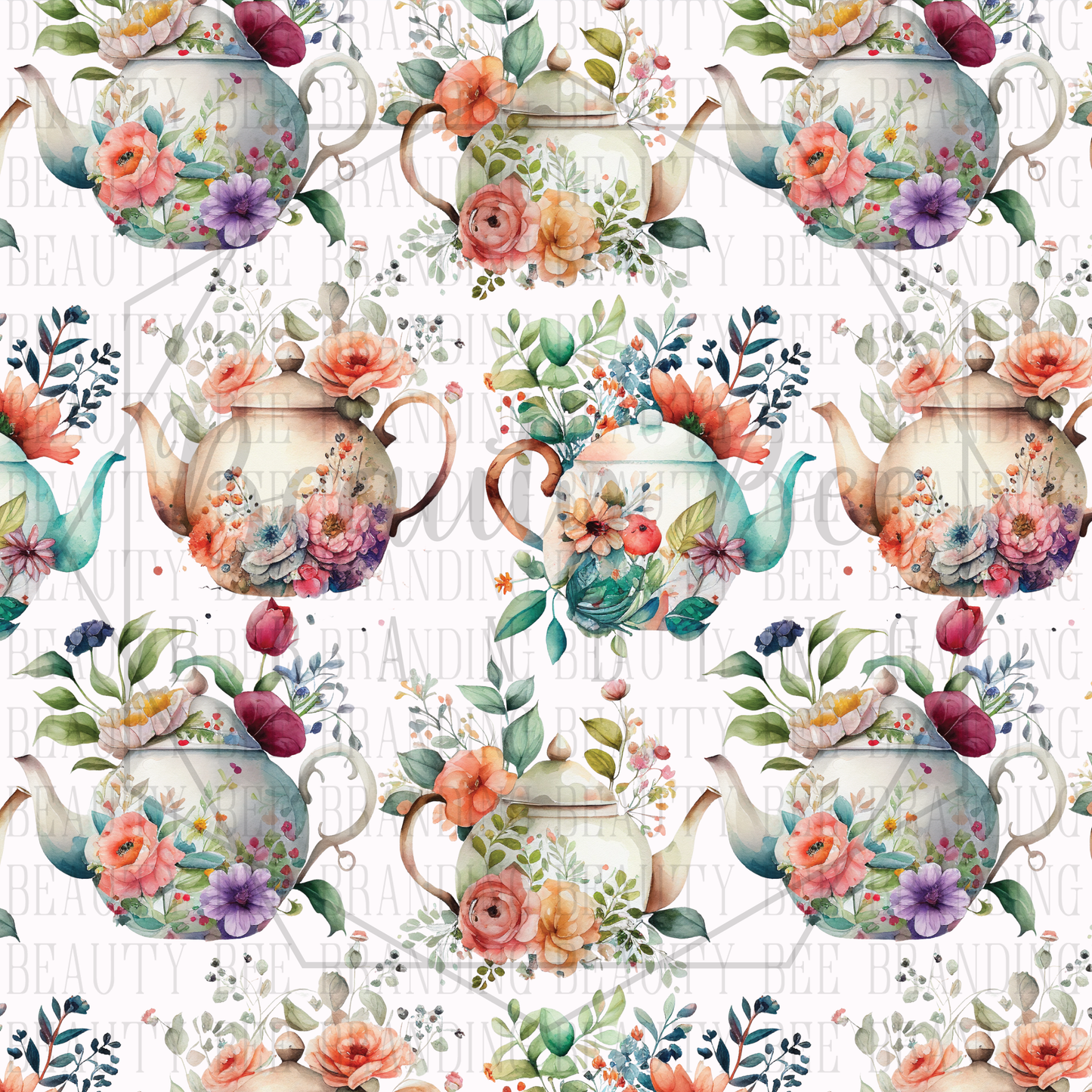 Floral Teapots SEAMLESS PATTERN
