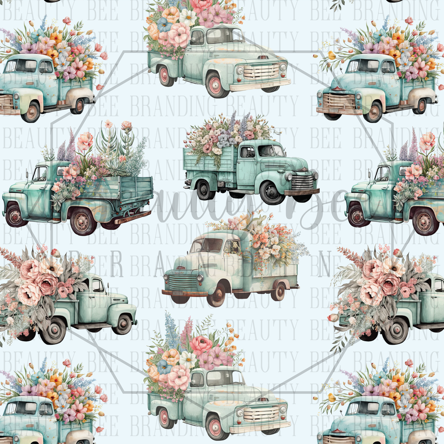 Floral Trucks SEAMLESS PATTERN