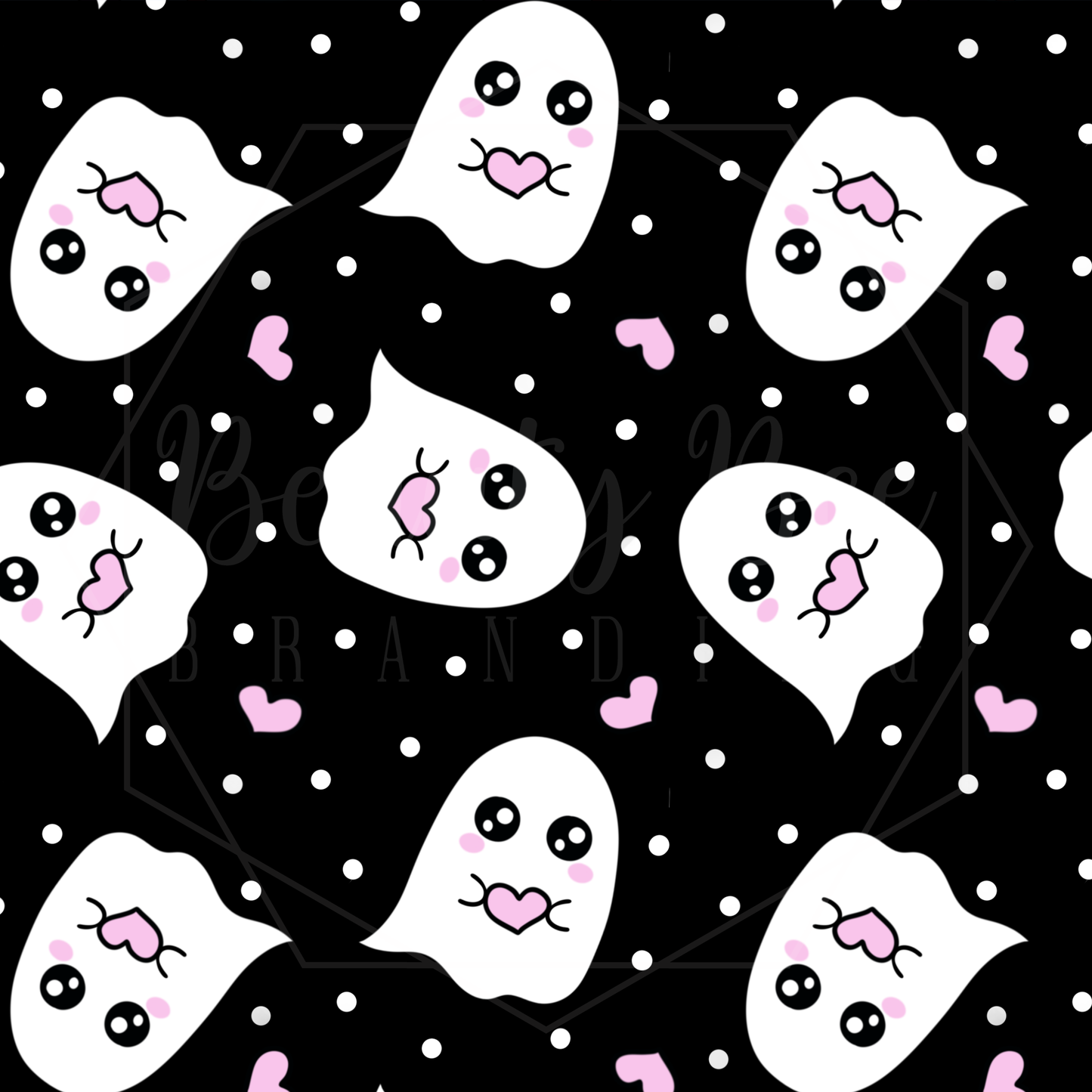 Spooky Love Ghosts Black SEAMLESS PATTERN