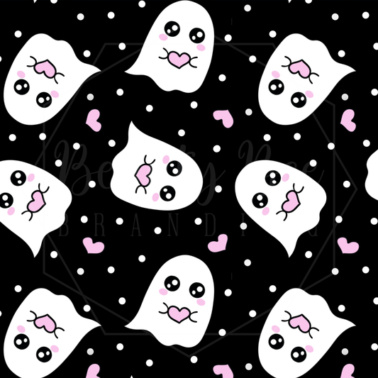 Spooky Love Ghosts Black SEAMLESS PATTERN