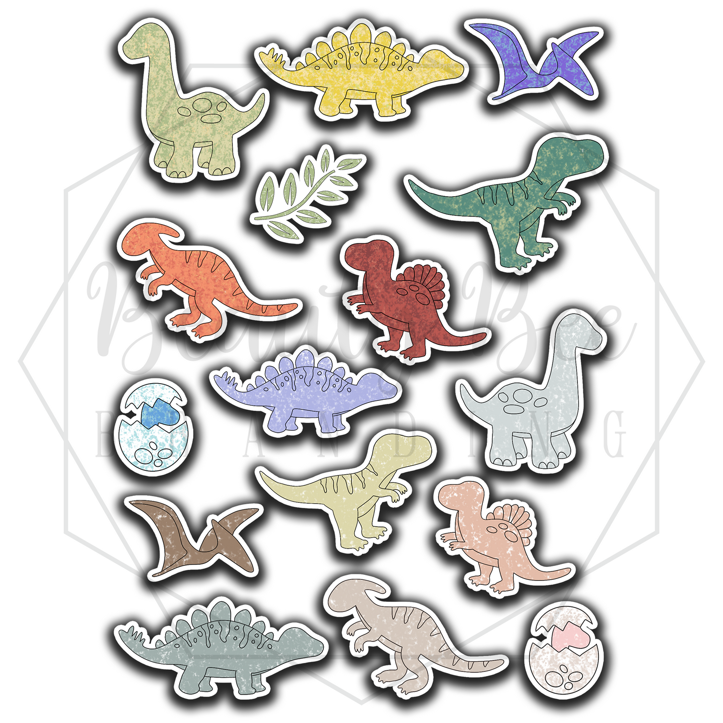 Grunge Dinosaurs Sticker Sheet