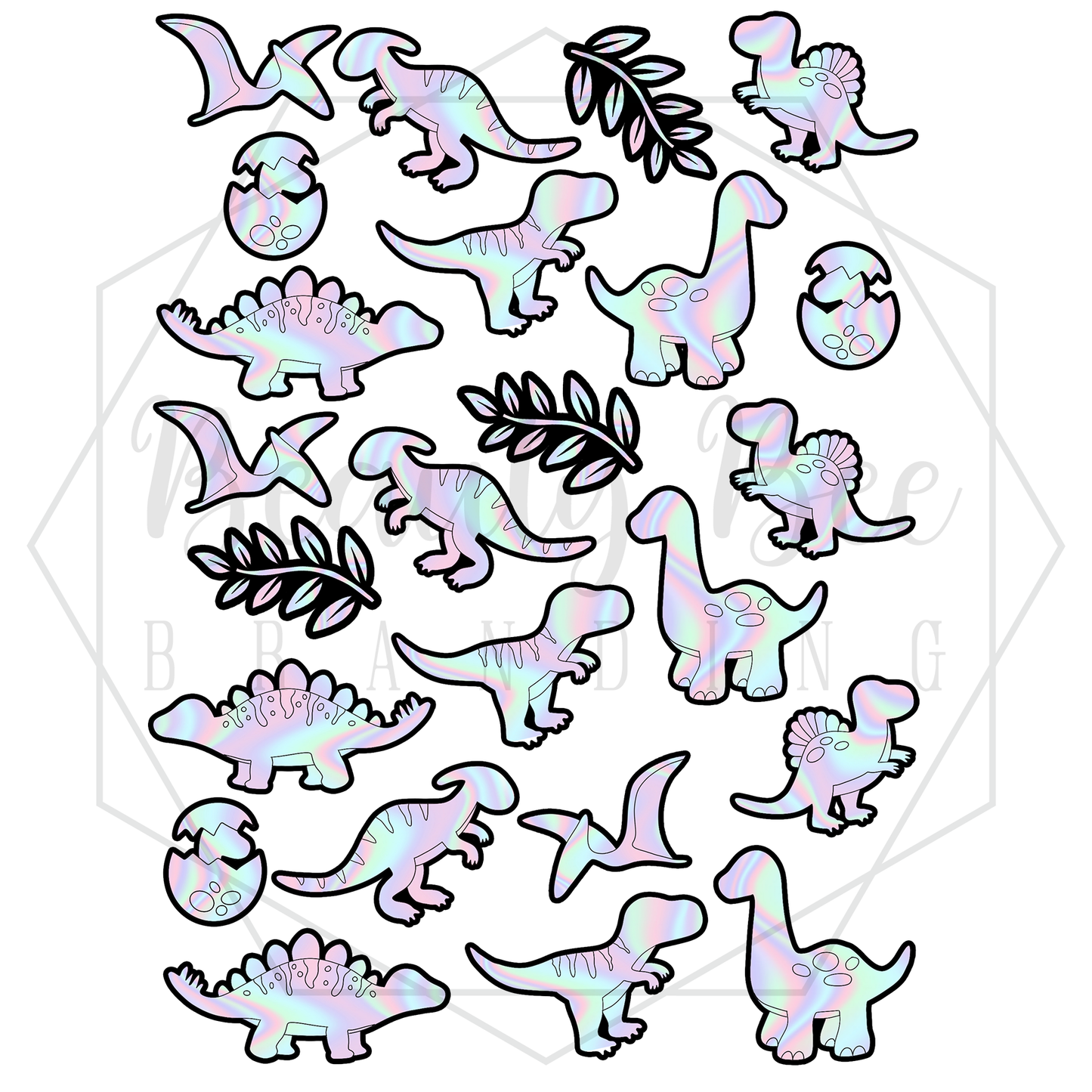 Holo Dinos on Black Sticker Sheet