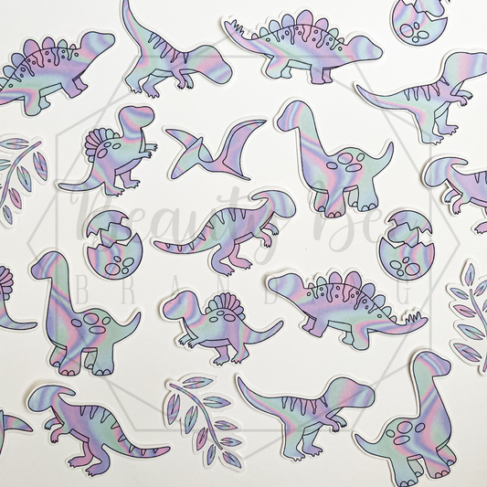 Holo Dinos on white Sticker Sheet