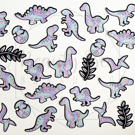 Holo Dinos on Black Sticker Sheet