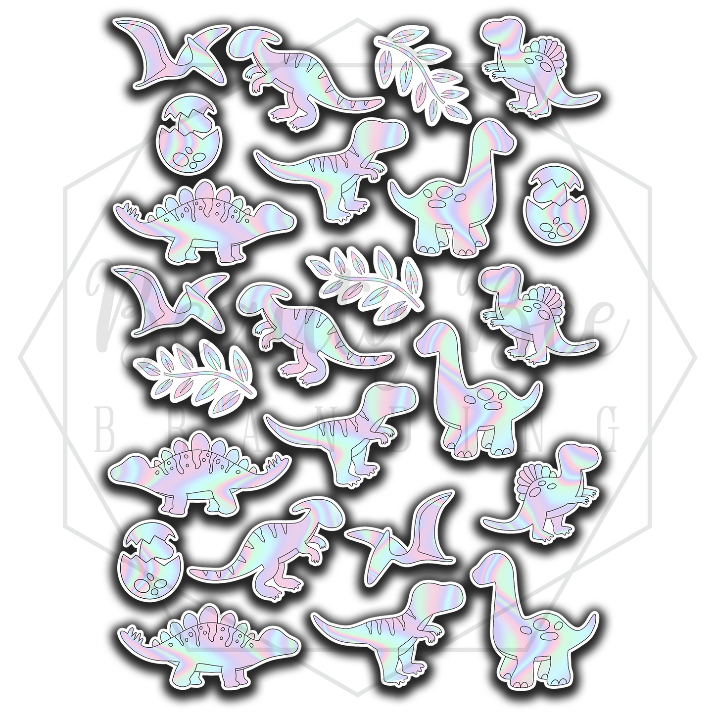 Holo Dinos on white Sticker Sheet