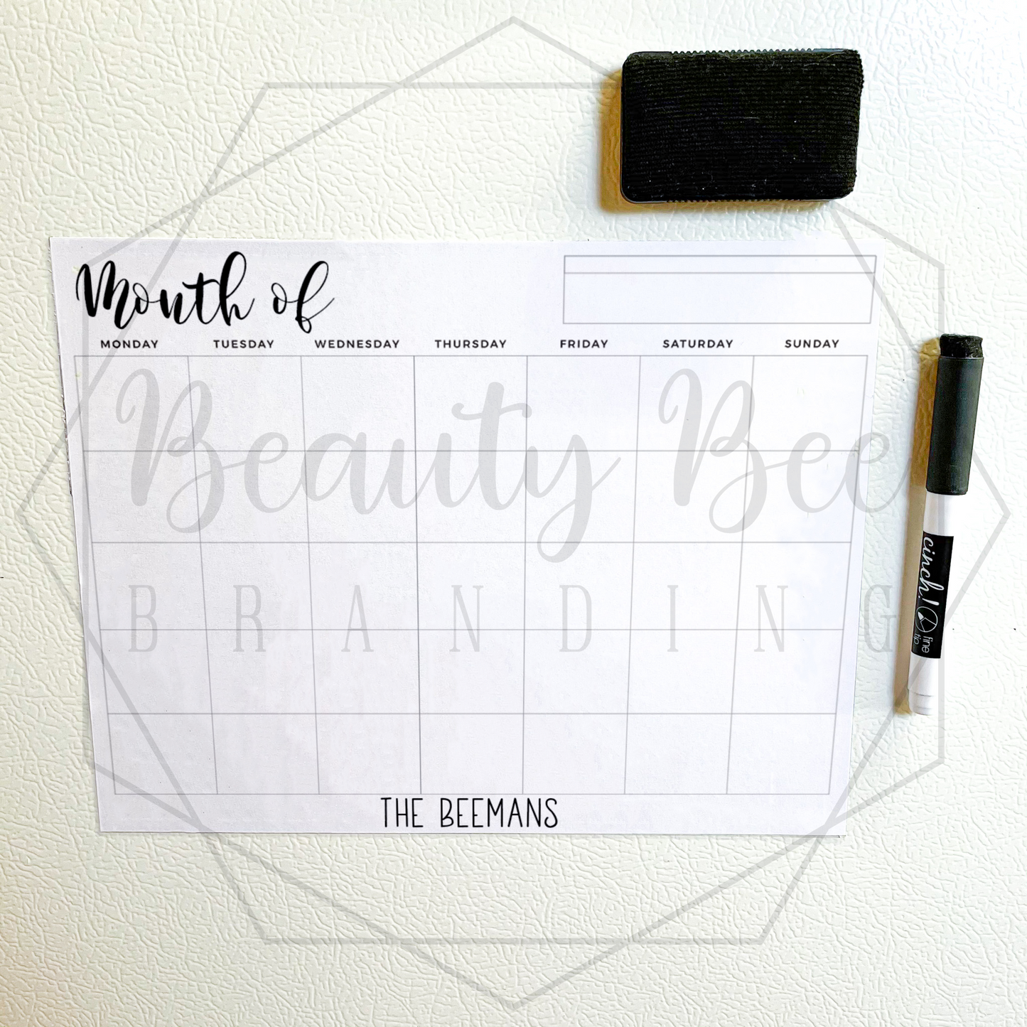 Monthly Calendar DRY ERASE FRIDGE MAGNET