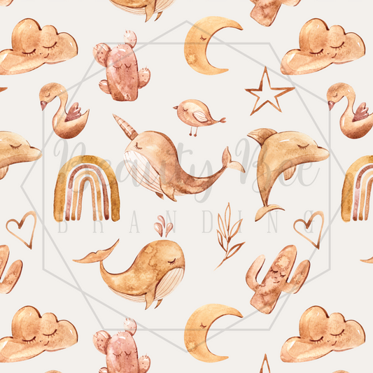Boho Nautical Dreams Orange SEAMLESS PATTERN