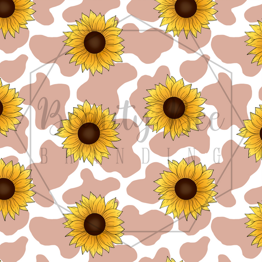 Cow Pink Spots & Sunflowers SEAMLESS PATTERN