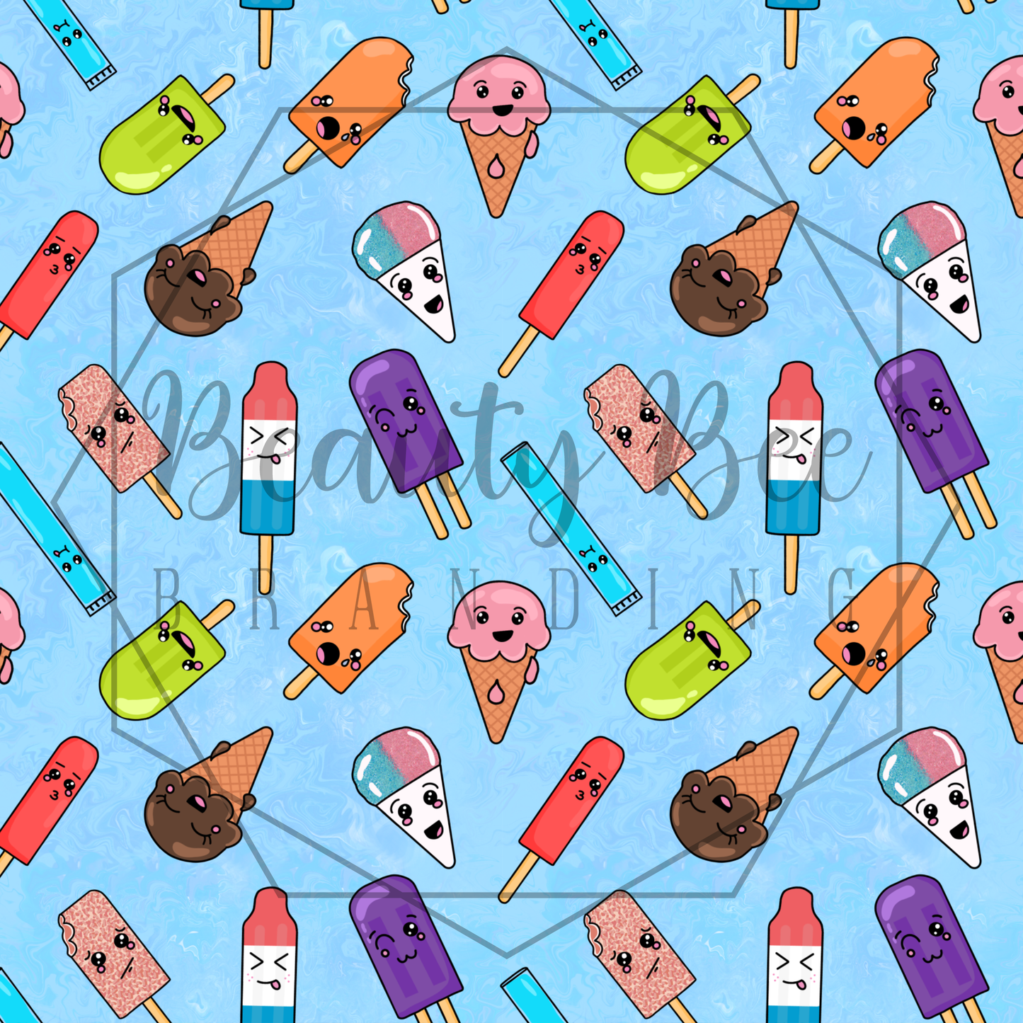 Popsicle Friends Blue Version 1 SEAMLESS PATTERN