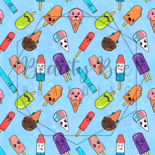 Popsicle Friends Blue Version 1 SEAMLESS PATTERN