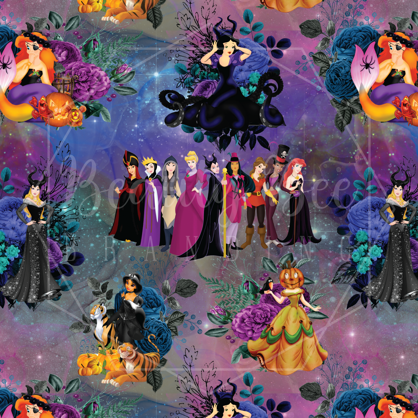 Princess Halloween Floral Galaxy SEAMLESS PATTERN