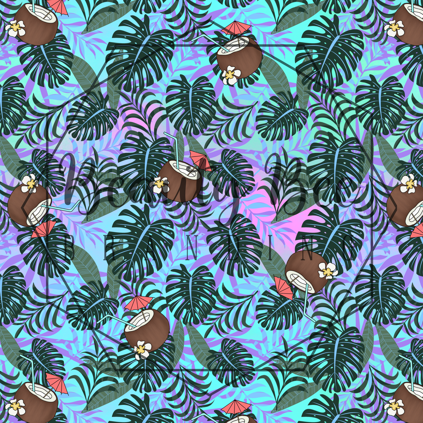 Pastel Purple Leaves & Coconut SEAMLESS PATTERN