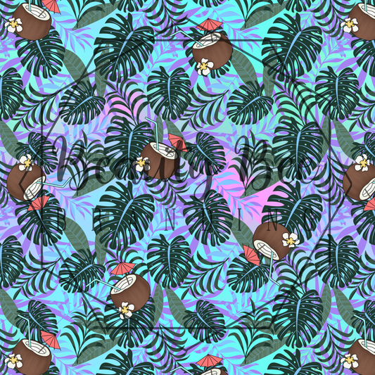 Pastel Purple Leaves & Coconut SEAMLESS PATTERN