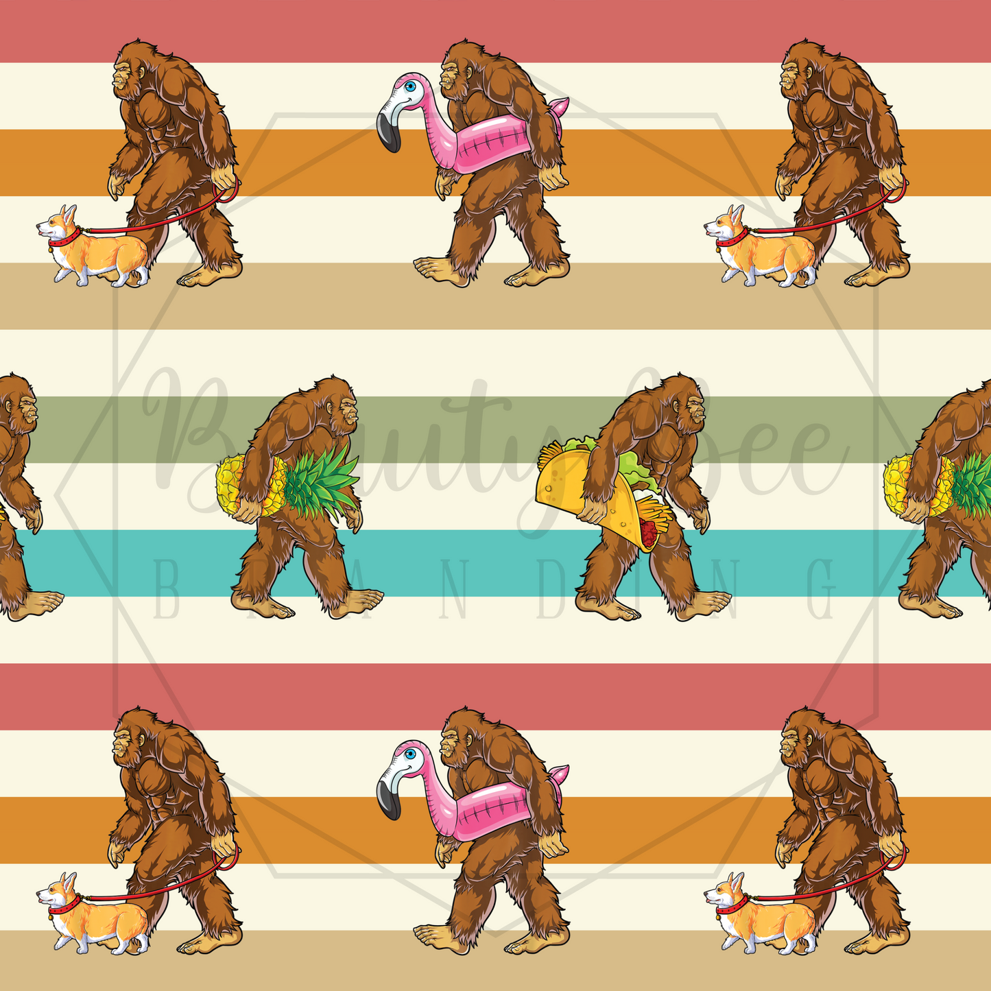 Summer Retro Bigfoot SEAMLESS PATTERN