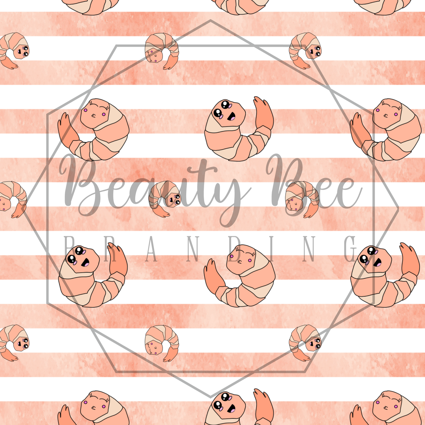 Orange Watercolor Kawaii Shrimps SEAMLESS PATTERN