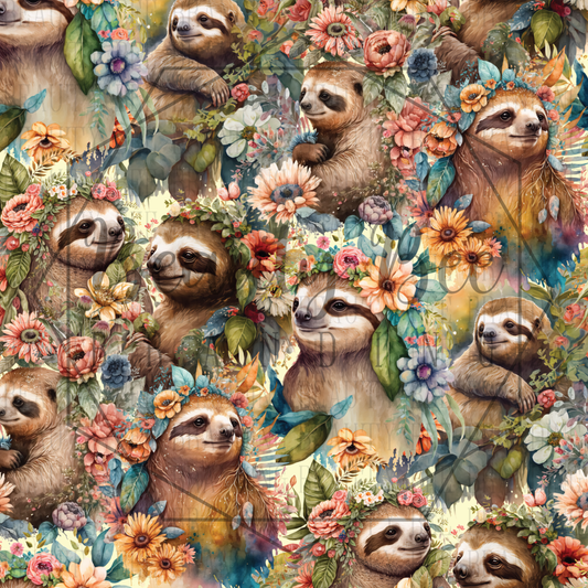 Floral Sloths SEAMLESS PATTERN