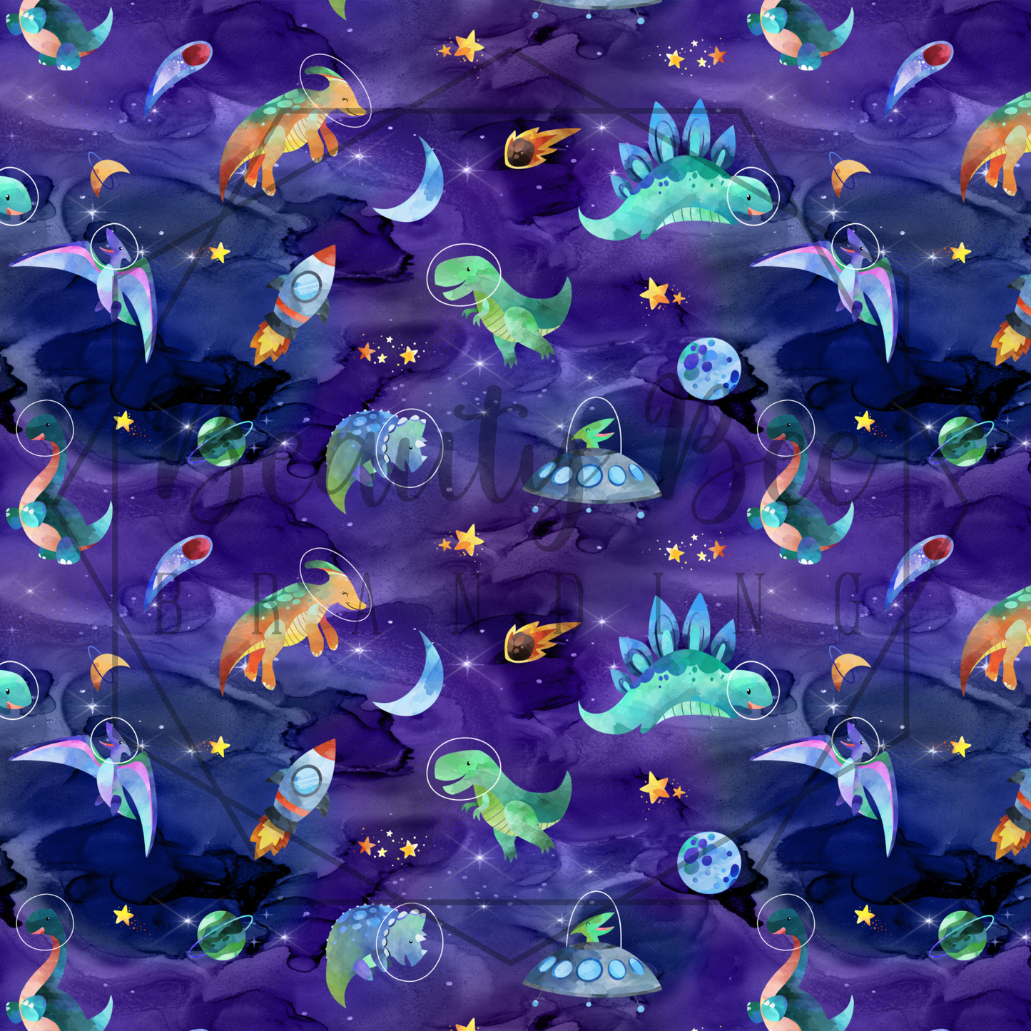 Space Dinos Galaxy Blue SEAMLESS PATTERN