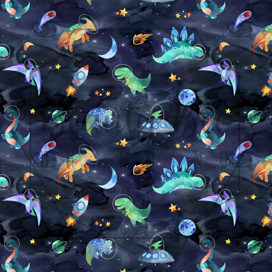 Space Dinos Galaxy Black SEAMLESS PATTERN