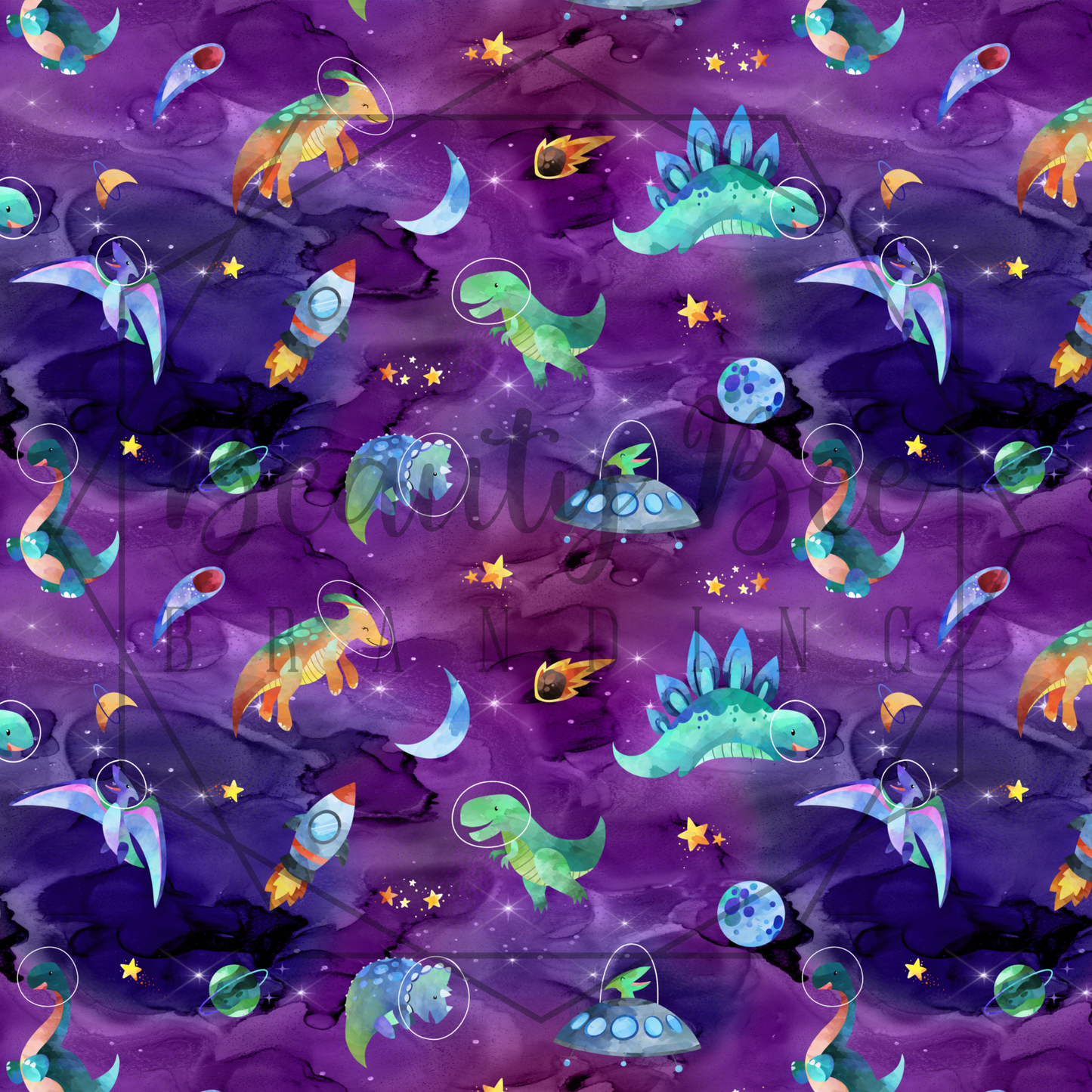 Space Dinos Galaxy Purple SEAMLESS PATTERN