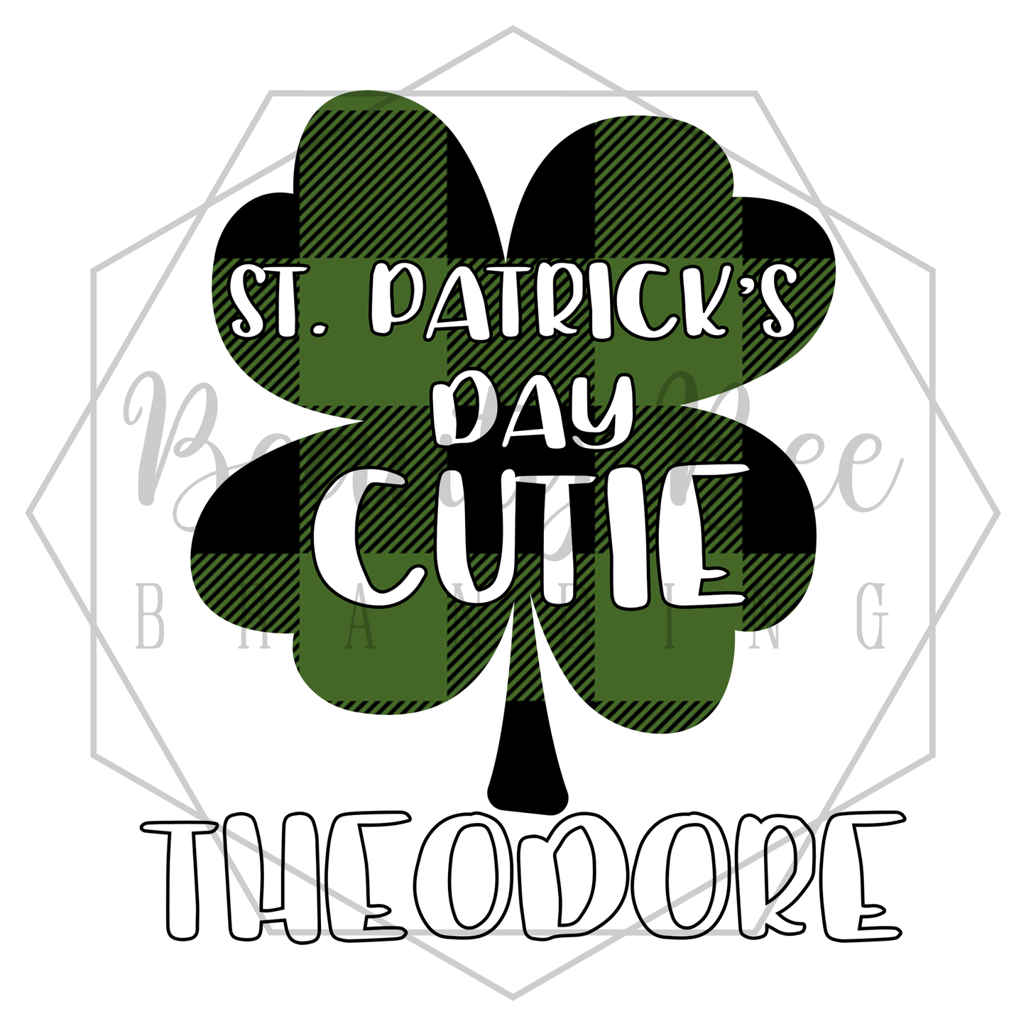 Green Plaid Clover St. Patrick's Day Cutie Customized DIGITAL DECAL - Sublimation and Print & Cut Files